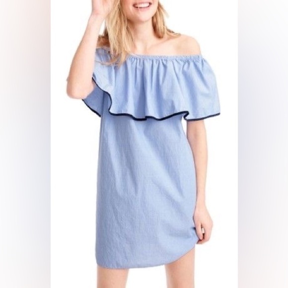 J. Crew Tipped Off the Shoulder Light Blue Cotton Mini Summer Dress size Small - Picture 3 of 11